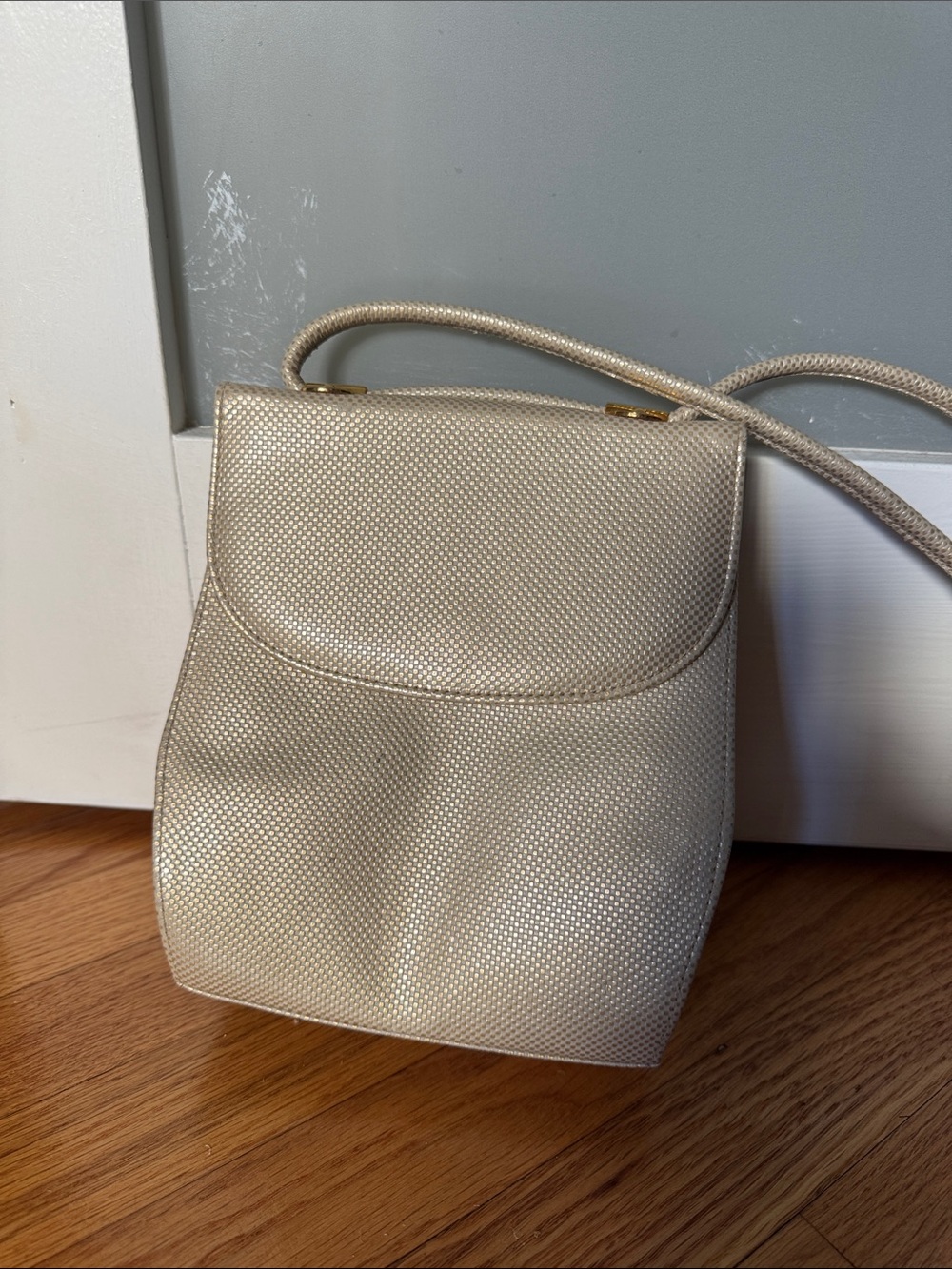Stuart Weitzman Pearl Metallic Cream Crossbody Bag